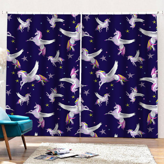 Night Winged Unicorn Pattern Print Pencil Pleat Curtains