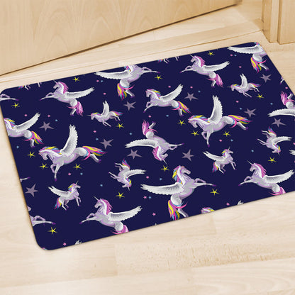 Night Winged Unicorn Pattern Print Polyester Doormat