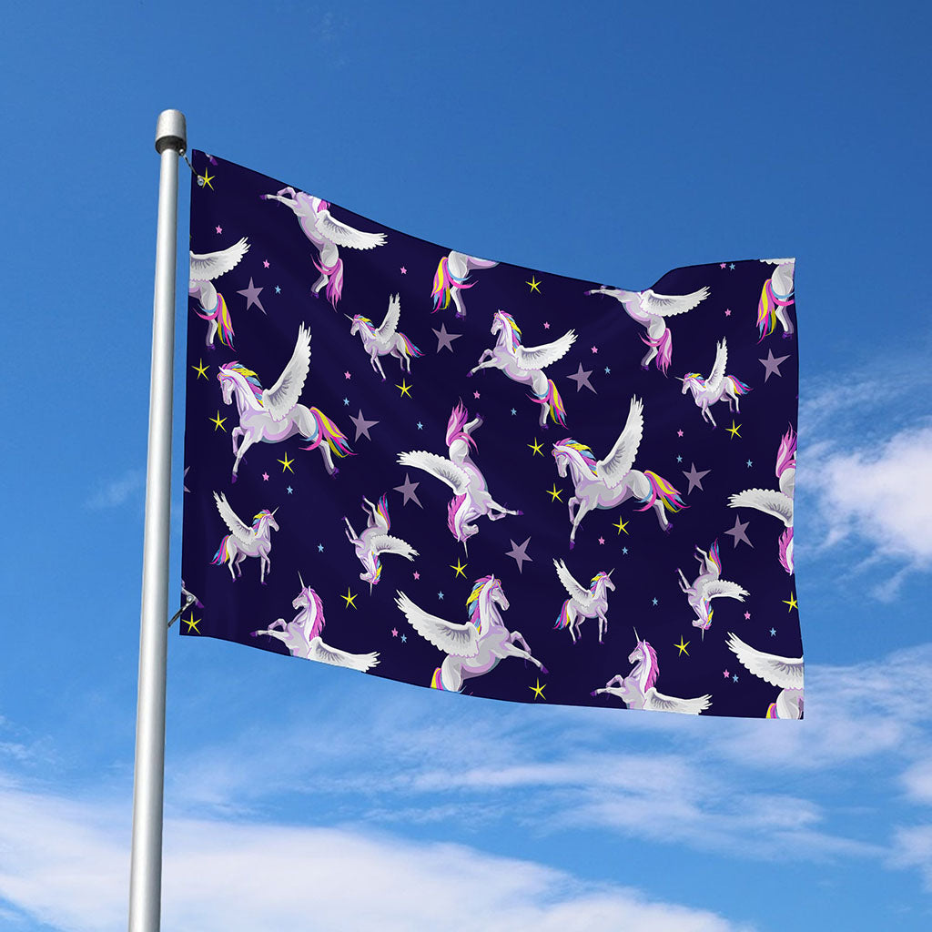 Night Winged Unicorn Pattern Print Polyester Flag