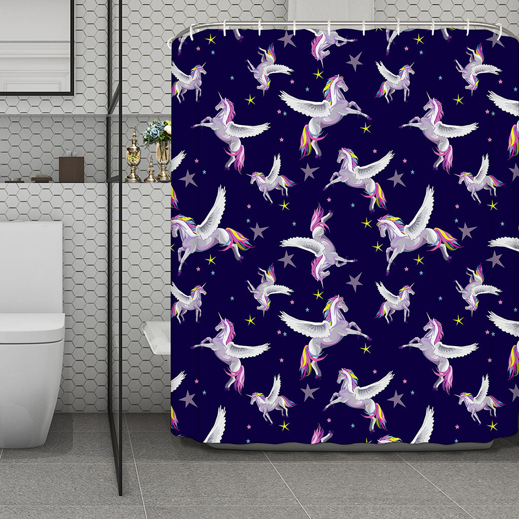 Night Winged Unicorn Pattern Print Polyester Shower Curtain