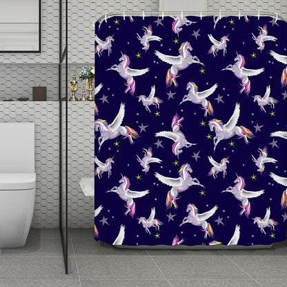 Night Winged Unicorn Pattern Print Polyester Shower Curtain