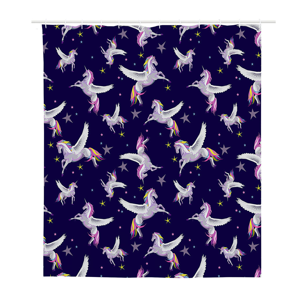 Night Winged Unicorn Pattern Print Polyester Shower Curtain