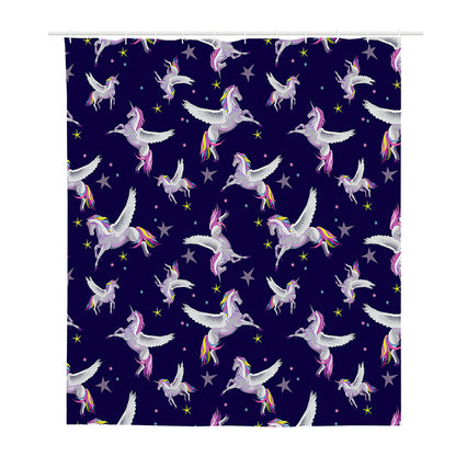 Night Winged Unicorn Pattern Print Polyester Shower Curtain
