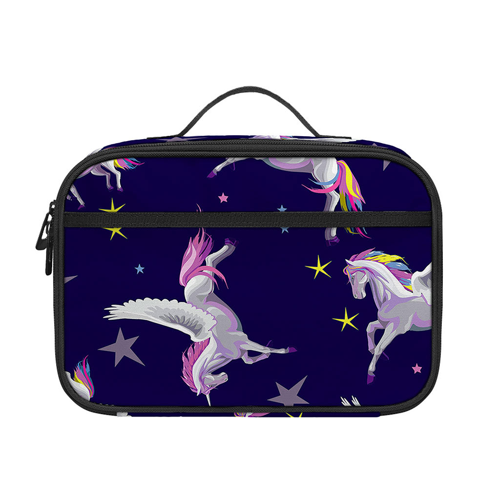 Night Winged Unicorn Pattern Print Portable Lunch Bag