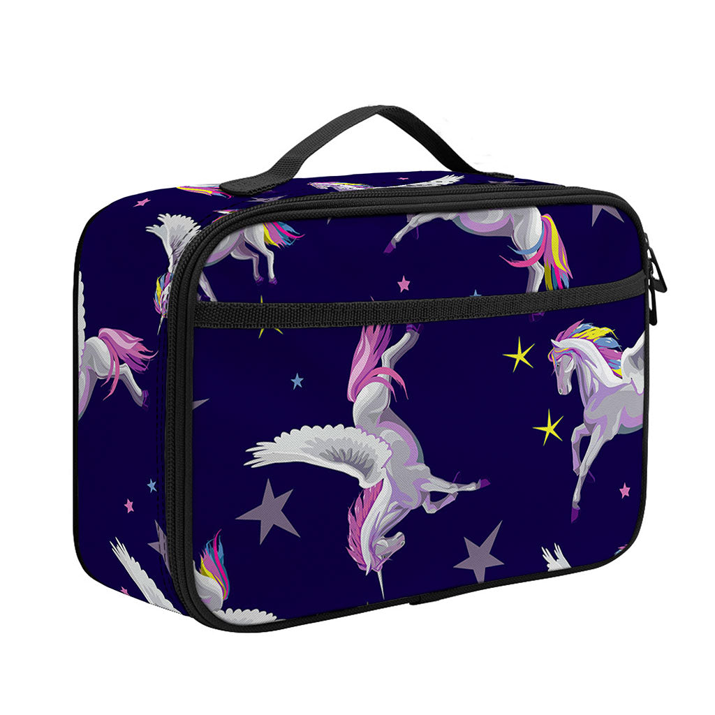 Night Winged Unicorn Pattern Print Portable Lunch Bag