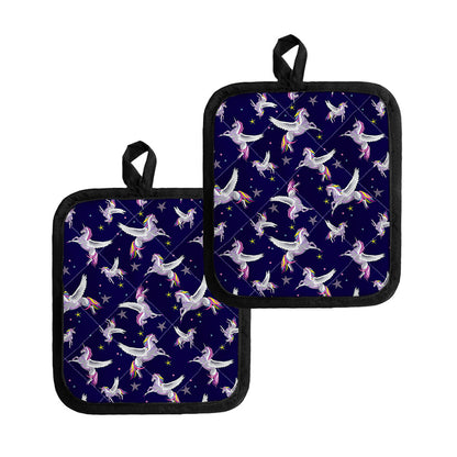 Night Winged Unicorn Pattern Print Pot Holders