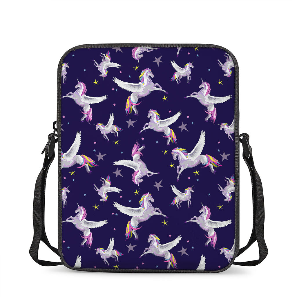 Night Winged Unicorn Pattern Print Rectangular Crossbody Bag