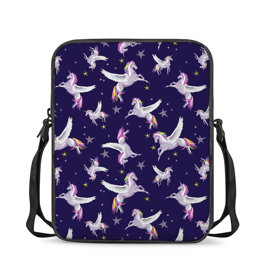 Night Winged Unicorn Pattern Print Rectangular Crossbody Bag