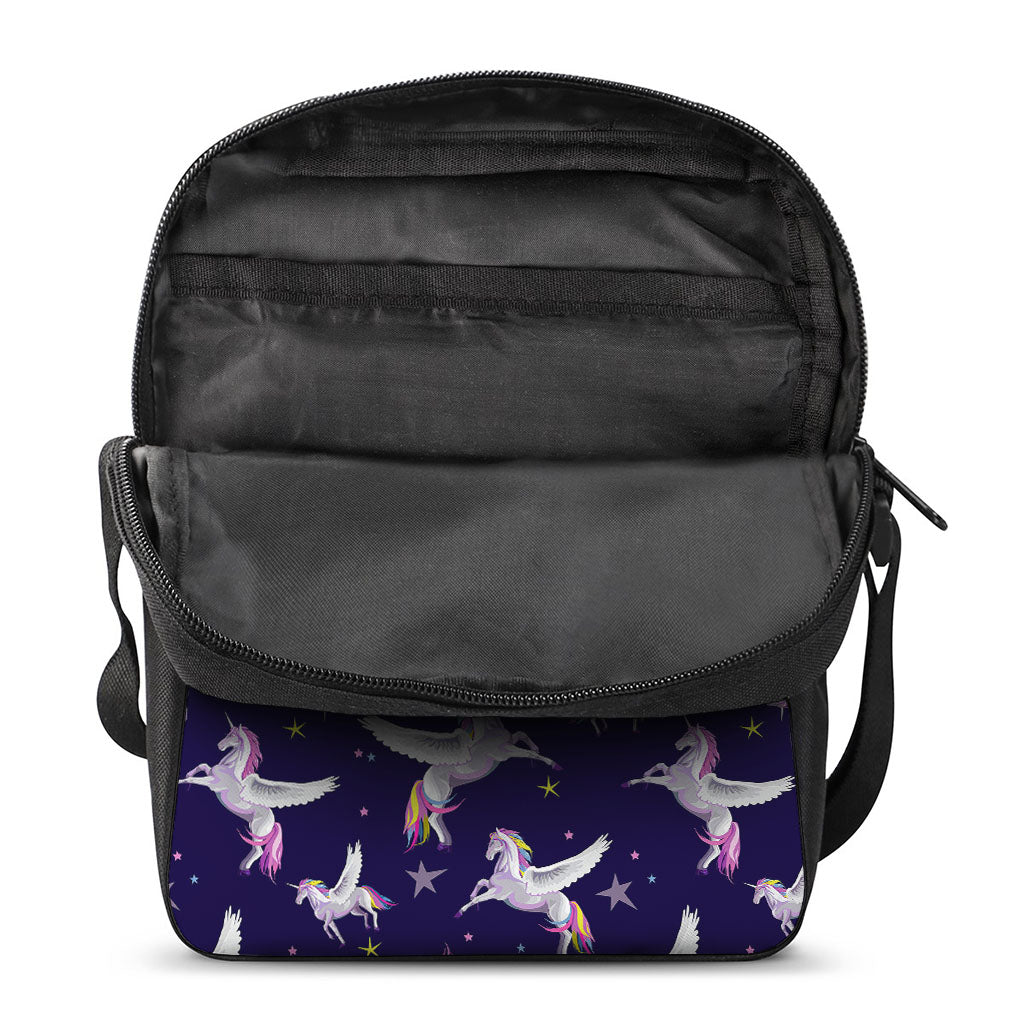 Night Winged Unicorn Pattern Print Rectangular Crossbody Bag