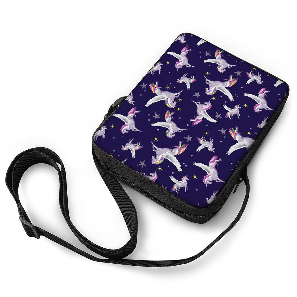 Night Winged Unicorn Pattern Print Rectangular Crossbody Bag