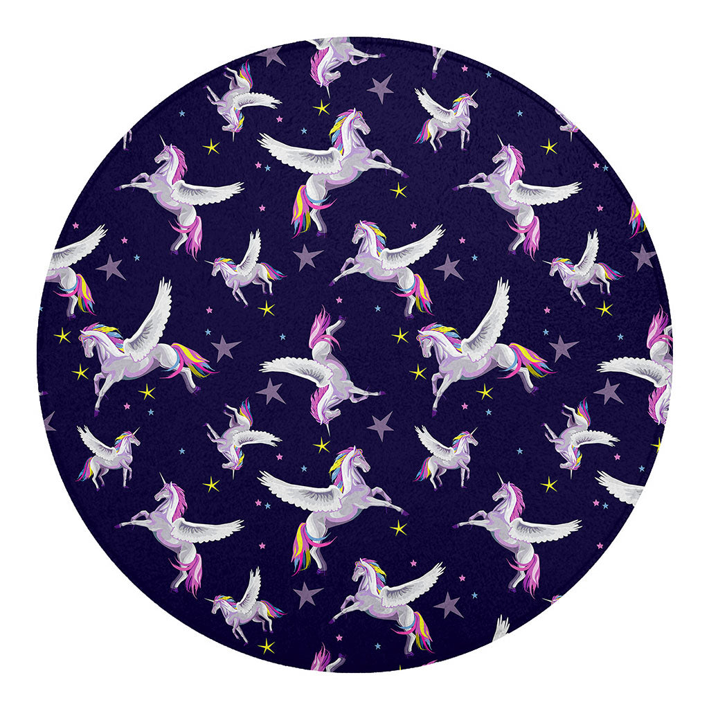 Night Winged Unicorn Pattern Print Round Blanket