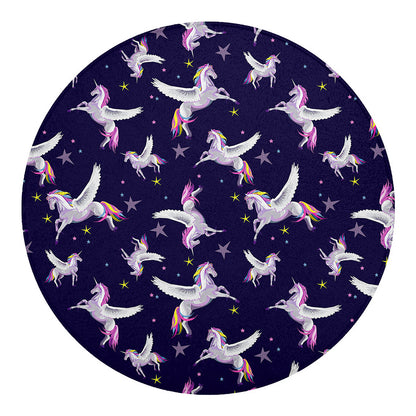 Night Winged Unicorn Pattern Print Round Blanket