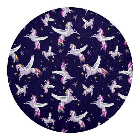 Night Winged Unicorn Pattern Print Round Blanket
