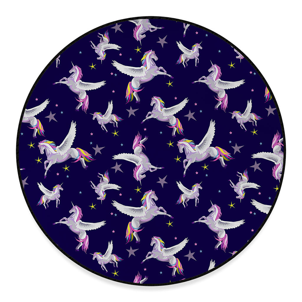 Night Winged Unicorn Pattern Print Round Floor Mat