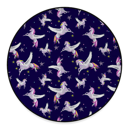 Night Winged Unicorn Pattern Print Round Floor Mat
