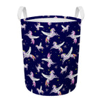Night Winged Unicorn Pattern Print Round Laundry Basket