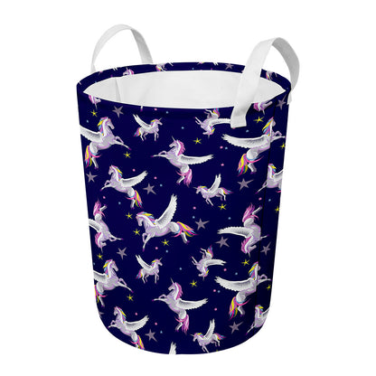 Night Winged Unicorn Pattern Print Round Laundry Basket