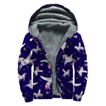 Night Winged Unicorn Pattern Print Sherpa Lined Zip Up Hoodie