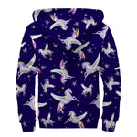 Night Winged Unicorn Pattern Print Sherpa Lined Zip Up Hoodie
