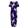 Night Winged Unicorn Pattern Print Short Sleeve Long Nightdress