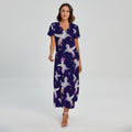 Night Winged Unicorn Pattern Print Short Sleeve Maxi Dress