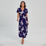 Night Winged Unicorn Pattern Print Short Sleeve Maxi Dress