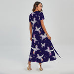 Night Winged Unicorn Pattern Print Short Sleeve Maxi Dress