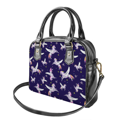 Night Winged Unicorn Pattern Print Shoulder Handbag