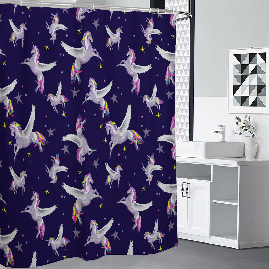 Night Winged Unicorn Pattern Print Shower Curtain