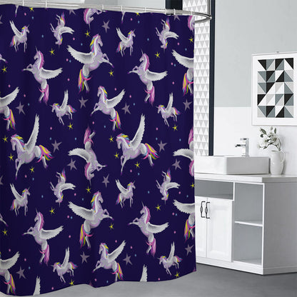 Night Winged Unicorn Pattern Print Shower Curtain