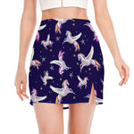 Night Winged Unicorn Pattern Print Side Slit Mini Skirt
