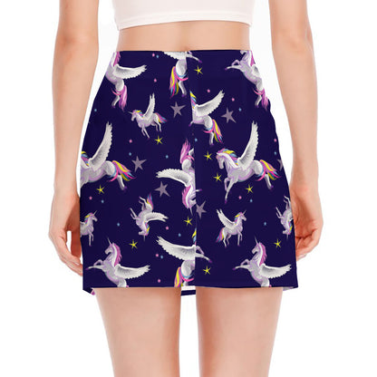 Night Winged Unicorn Pattern Print Side Slit Mini Skirt