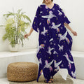 Night Winged Unicorn Pattern Print Silk V-Neck Kaftan Dress