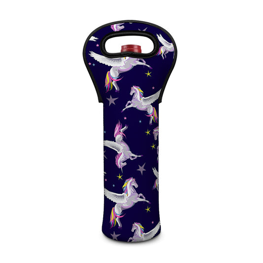 Night Winged Unicorn Pattern Print Single Neoprene Wine Tote