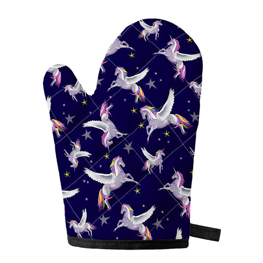 Night Winged Unicorn Pattern Print Single Oven Mitt