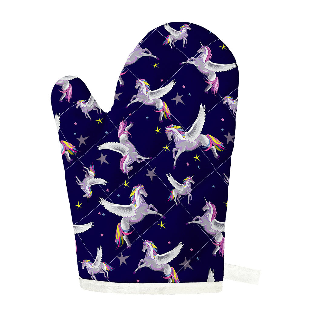Night Winged Unicorn Pattern Print Single Oven Mitt