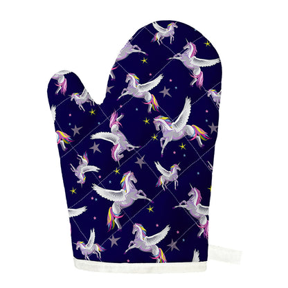 Night Winged Unicorn Pattern Print Single Oven Mitt