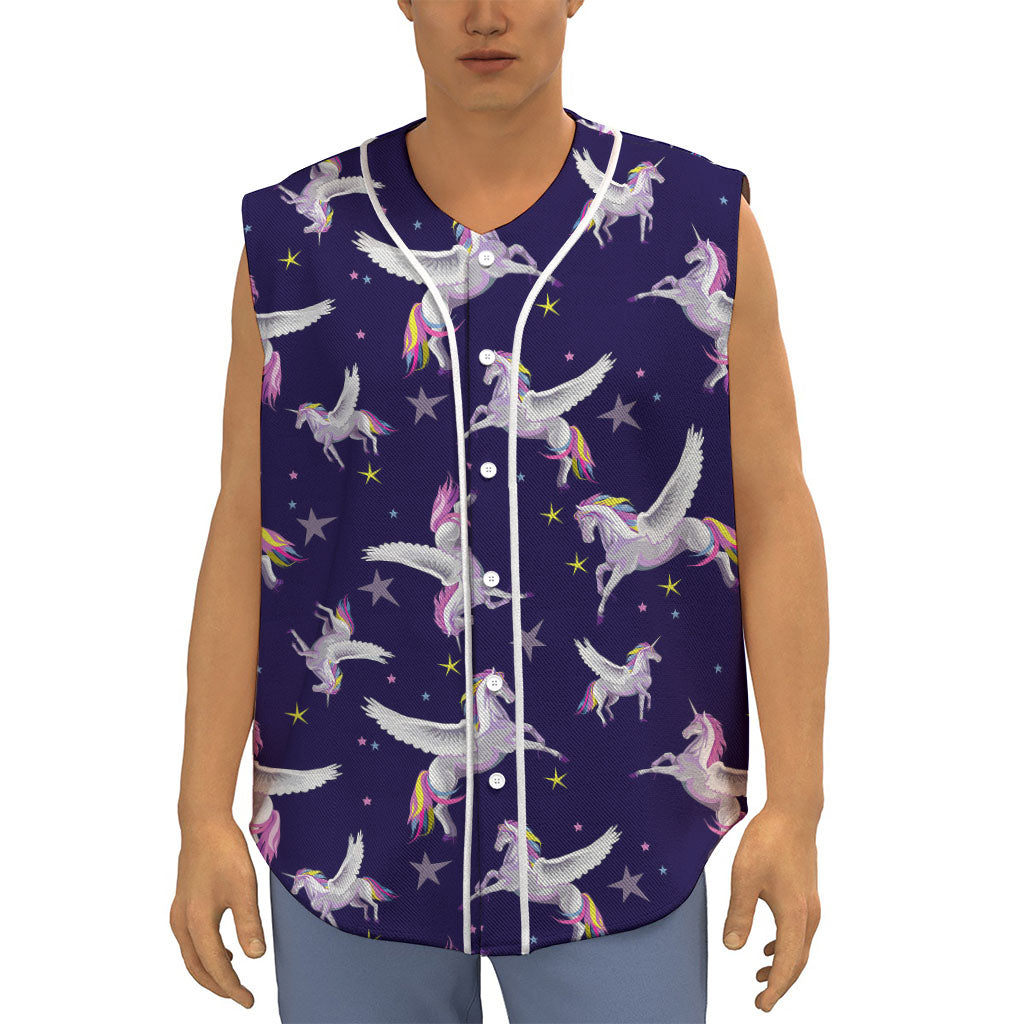 Night Winged Unicorn Pattern Print Sleeveless Baseball Jersey