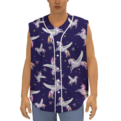 Night Winged Unicorn Pattern Print Sleeveless Baseball Jersey