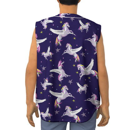 Night Winged Unicorn Pattern Print Sleeveless Baseball Jersey
