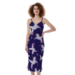 Night Winged Unicorn Pattern Print Slim Fit Midi Cami Dress