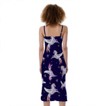 Night Winged Unicorn Pattern Print Slim Fit Midi Cami Dress