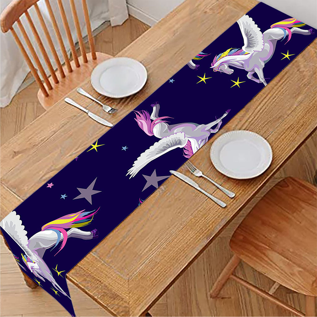 Night Winged Unicorn Pattern Print Table Runner