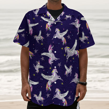 Night Winged Unicorn Pattern Print Textured Short Sleeve Shirt