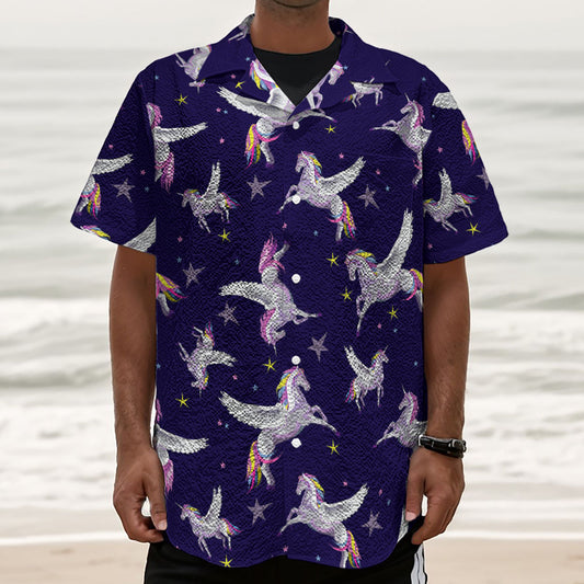 Night Winged Unicorn Pattern Print Textured Short Sleeve Shirt