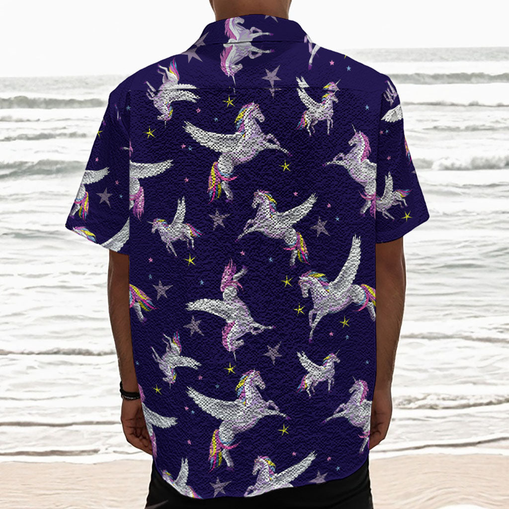 Night Winged Unicorn Pattern Print Textured Short Sleeve Shirt