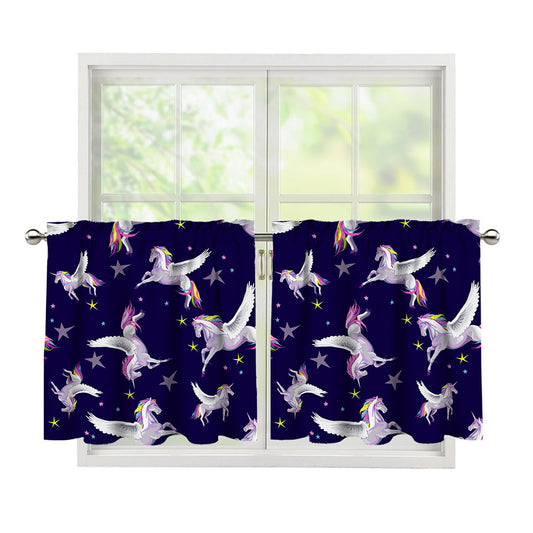 Night Winged Unicorn Pattern Print Tier Curtains