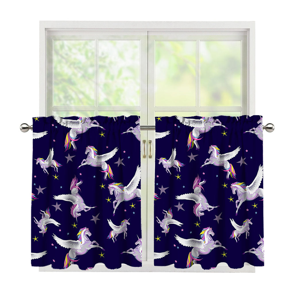 Night Winged Unicorn Pattern Print Tier Curtains