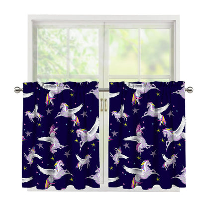 Night Winged Unicorn Pattern Print Tier Curtains