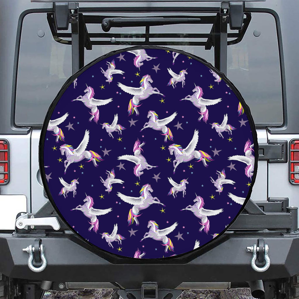 Night Winged Unicorn Pattern Print Tire Cover